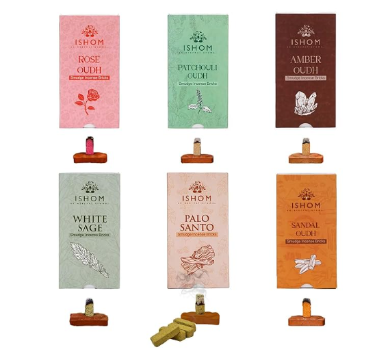 Combo of 6 Smudge Incense Bricks (White Sage, Palo Santo, Sandalwood, Rose, Amber, Patchouli)