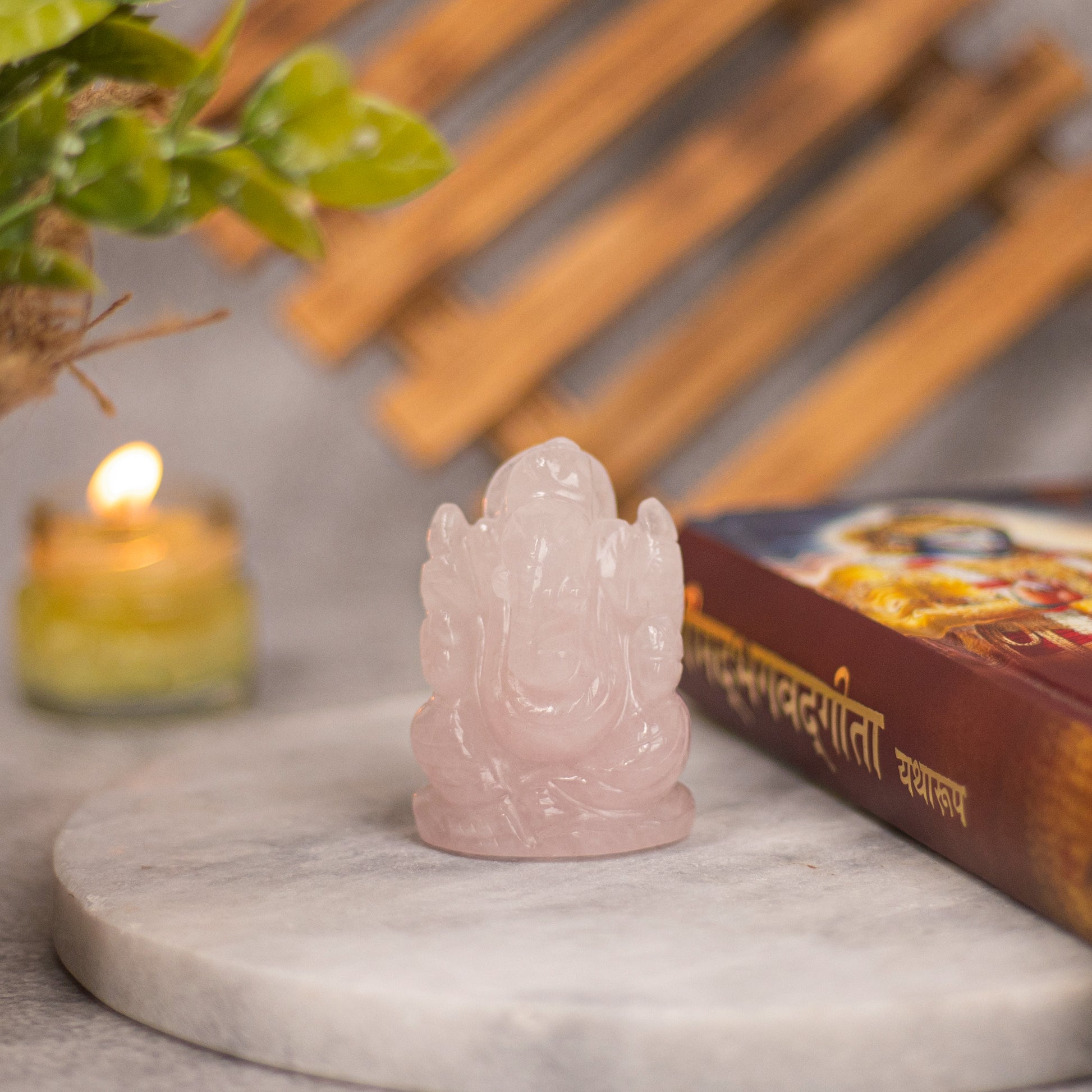 rose quartz stone ganesha murti