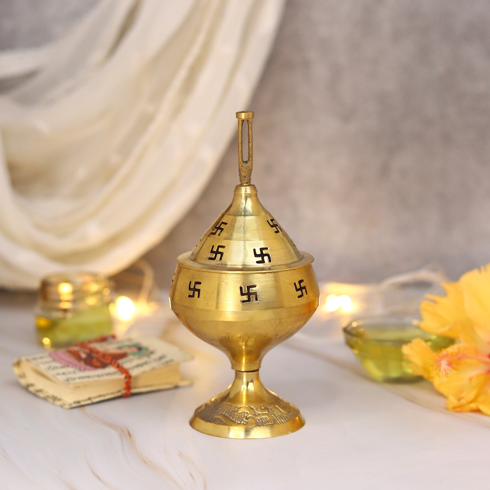 brass apple goblet oil lamp