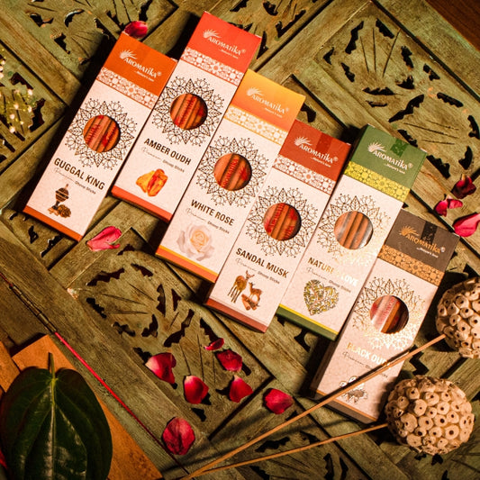 Combo of 6 Dhoop Sticks (Guggal, Sandal Musk, White Rose, Black Oudh, Amber Oudh, Nature’s Love)