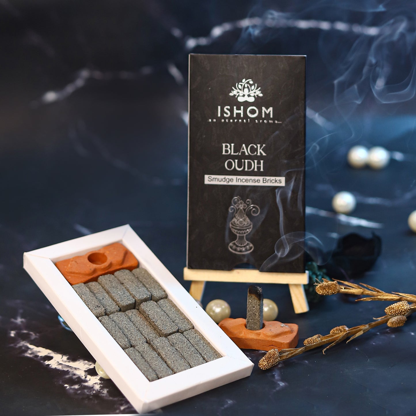 Black oudh smudge incense bricks