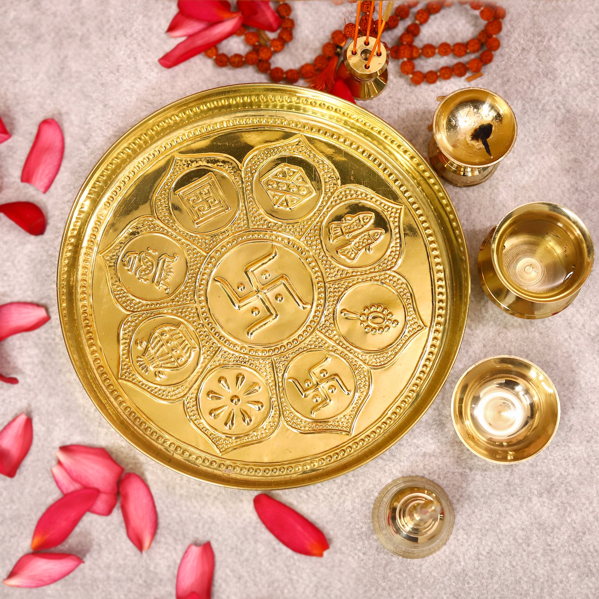 Antique brass prayer plate set