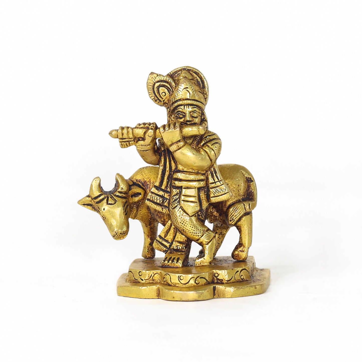 Brass Krishna with Cow Statue