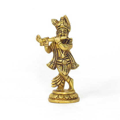 Brass Krishna Playing Flute Statue