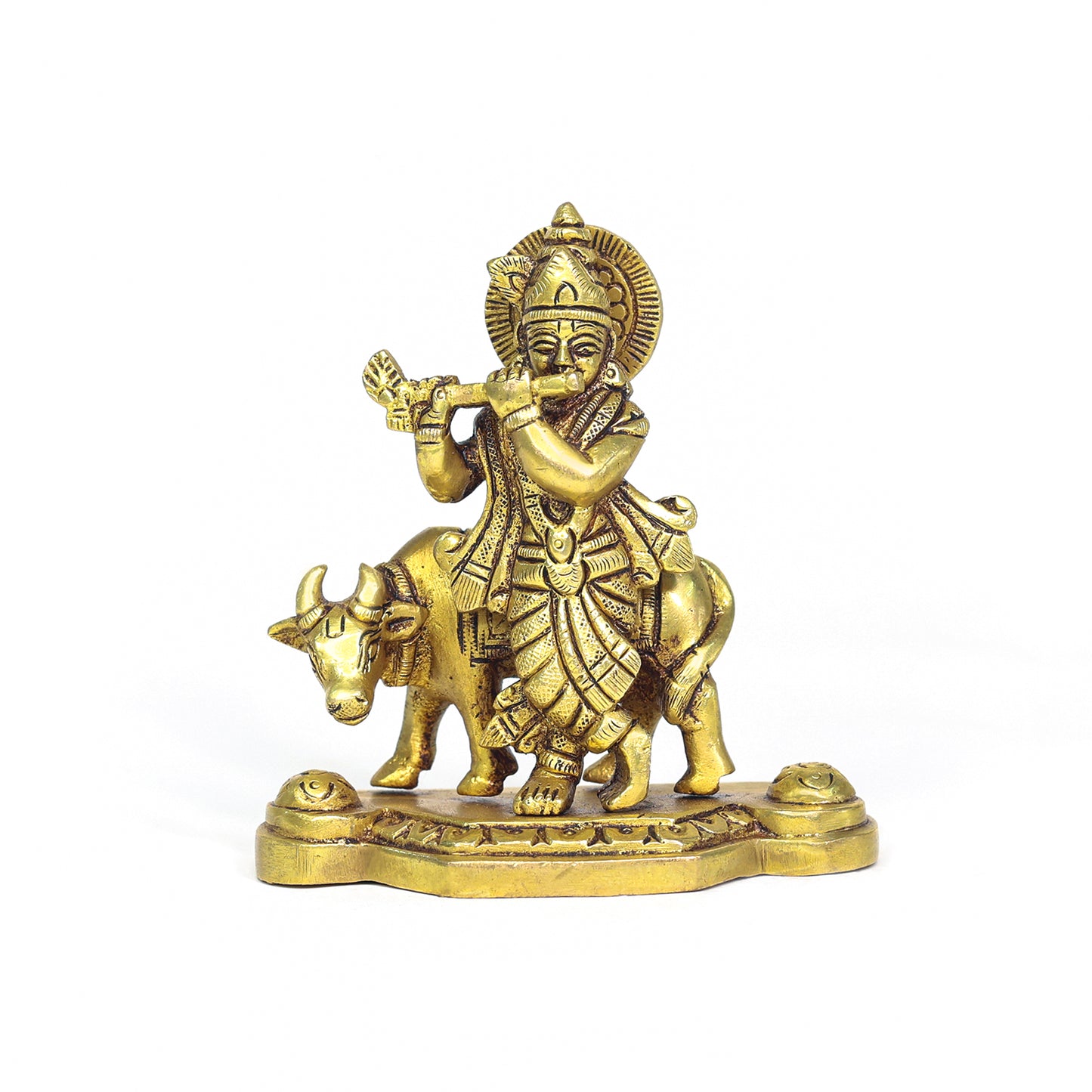 Brass Lord Krishna with a Cow Statue