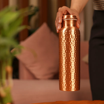 Pure Copper Bottle Half Hammered Design | 1000 ML