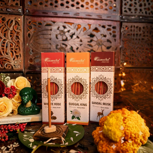Combo of 3 Dhoop Sticks (Guggal, Sandal Musk, White Rose)