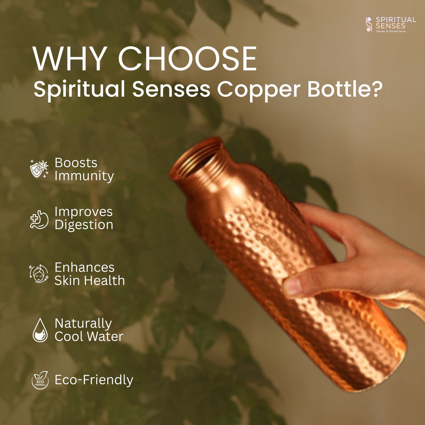 Pure Copper Bottle Half Hammered Design