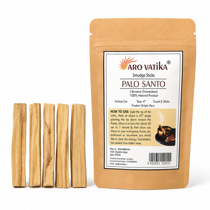ARO VATIKA Palo Santo Wood Smudge Sticks – 100% Natural Artisan-Cut Holy Wood from Peru, 4 Inch, Pack of 5